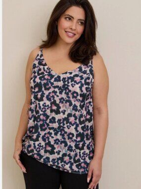 Torrid Georgette V-Neck Cami Black and blush Leopard Blot Print NWOT